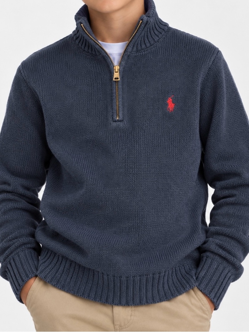 EUC Polo by Ralph Lauren Boys’ Navy Quarter-Zip Knit Sweater